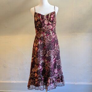 loft y2k deep pink floral midi sun dress (size 0)